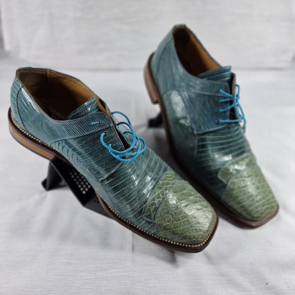 David Eden Oxfords Mens 10.5 Crocodile Patchwork Baby Blue